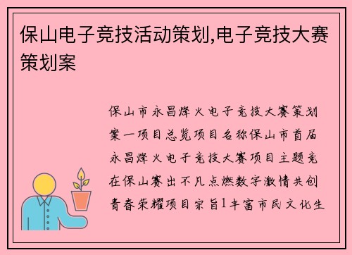 保山电子竞技活动策划,电子竞技大赛策划案